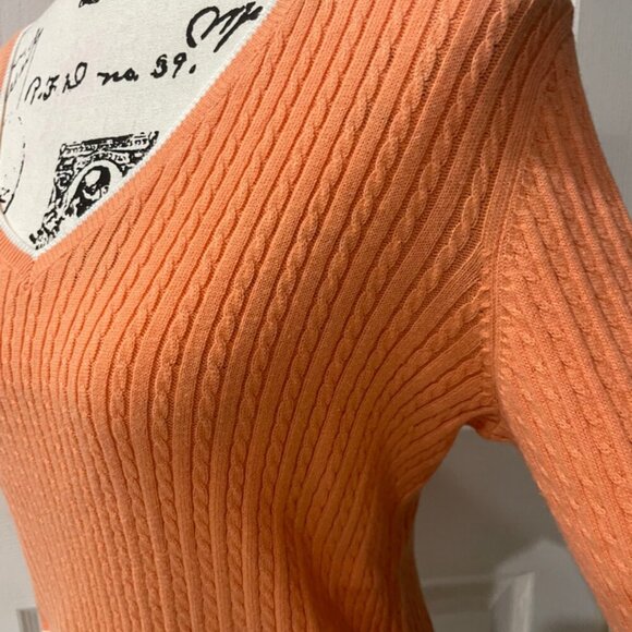 PREPPY COQUETTE CABLE KNIT SWEATER RALPH LAUREN 100% COTTON V NECK SZ PM CORAL - Picture 9 of 16
